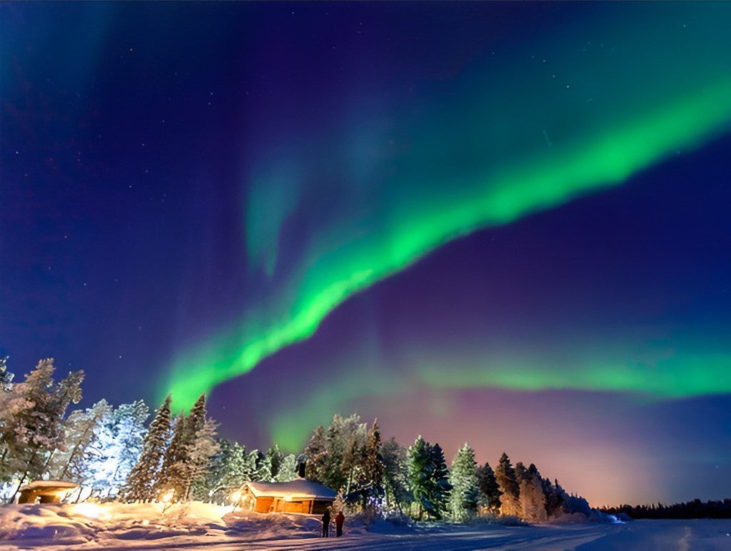 Magisch Noorderlicht boven Winterbos Diamond Painting