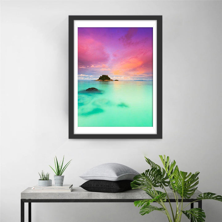 Magische Wolken en Glimmende Zee rond Eiland Diamond Painting