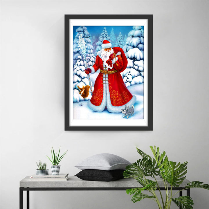 Majestueuze Kerstman en Dieren in Winterwoud Diamond Painting