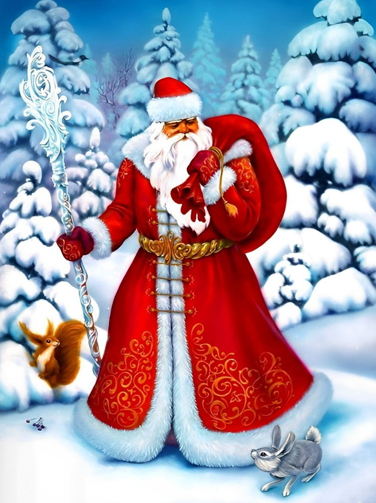 Majestueuze Kerstman en Dieren in Winterwoud Diamond Painting