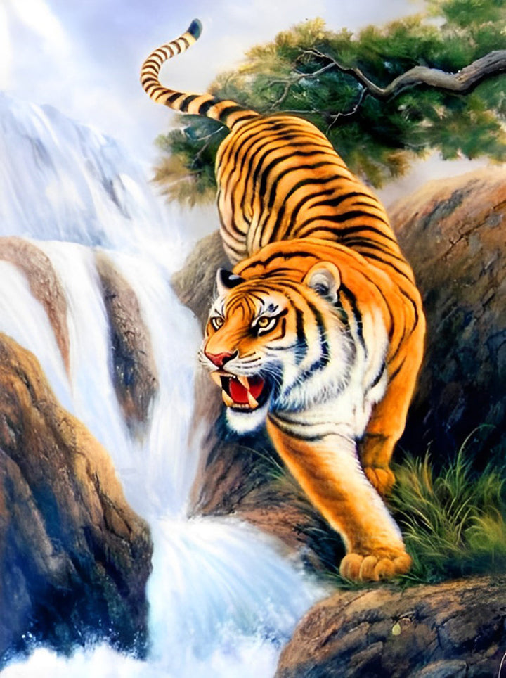 Majestueuze tijger bij de Waterval Diamond Painting