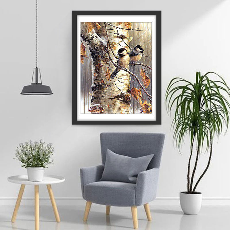 Mezen in een Berkenboom Diamond Painting