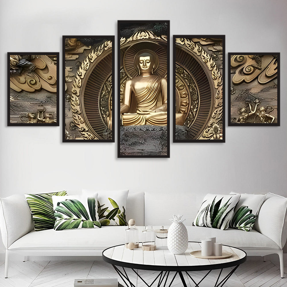 Mistieke Boeddhagestichte in Versierde Cirkel 5 Platen Diamond Painting