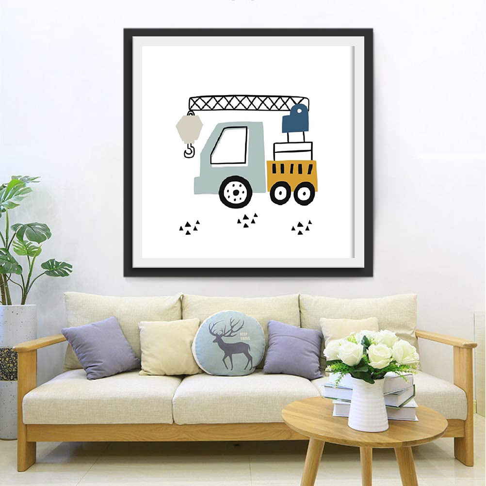 Mooie Grijze Kraanvrachtwagen Diamond Painting