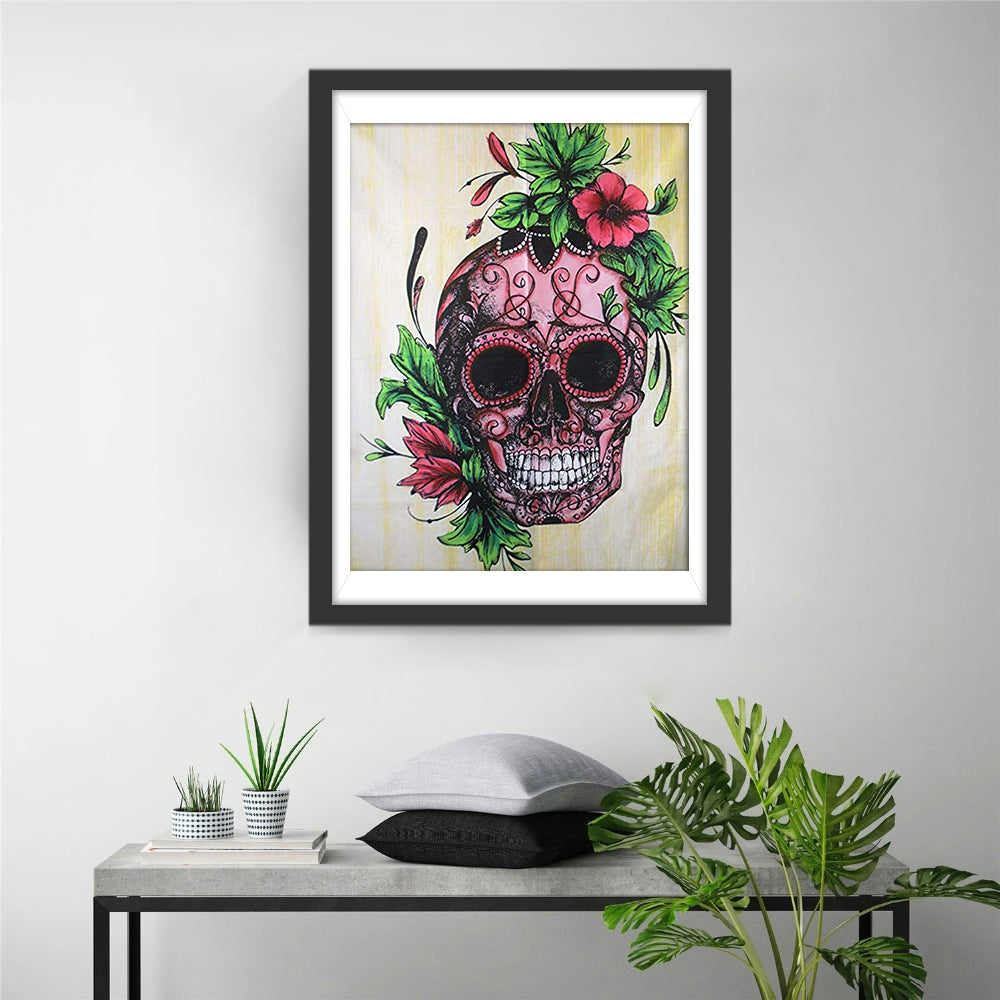 Mysterieuze Schedel met Rode Bloemen Diamond Painting