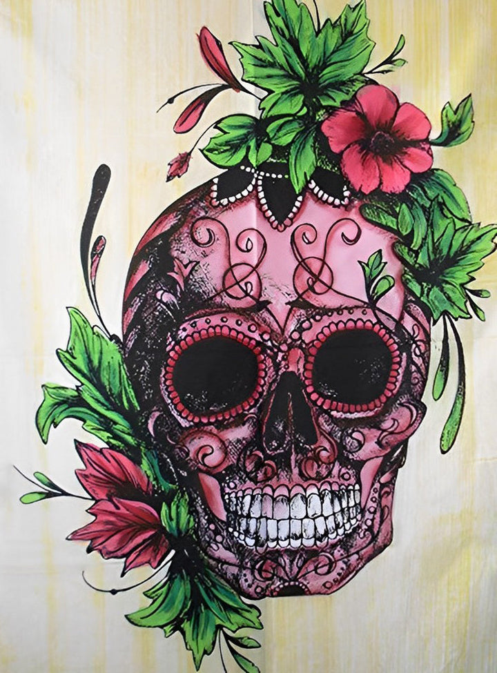 Mysterieuze Schedel met Rode Bloemen Diamond Painting