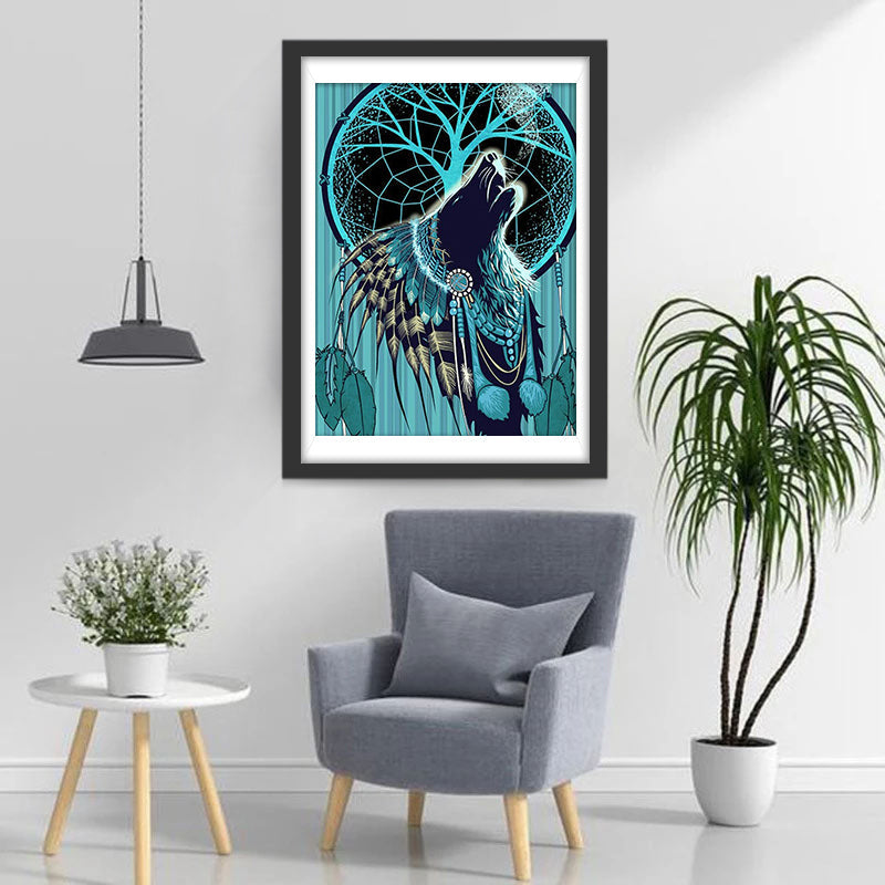 Mystieke Wolf bij Dromenvanger Diamond Painting