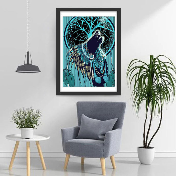 Mystieke Wolf bij Dromenvanger Diamond Painting