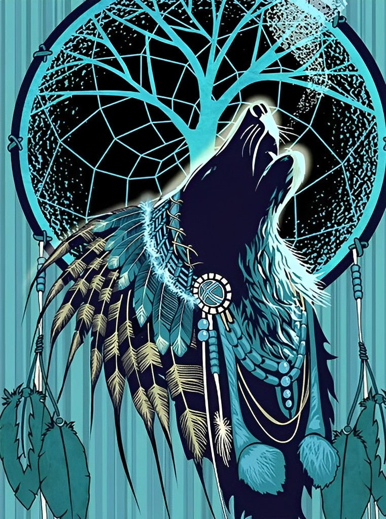 Mystieke Wolf bij Dromenvanger Diamond Painting