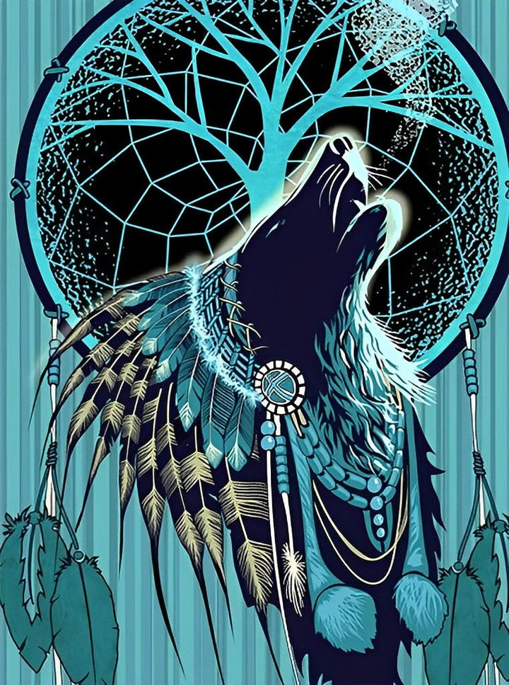 Mystieke Wolf bij Dromenvanger Diamond Painting