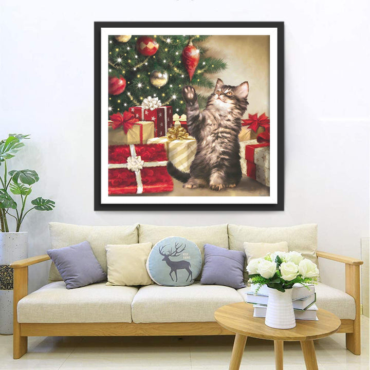 Nieuwsgierig Katje en de Betoverende Kerstboom Diamond Painting