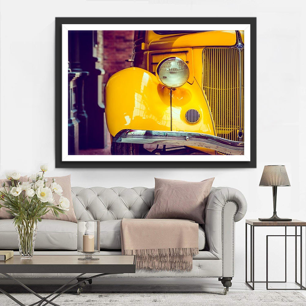Ouderwetse Gele Auto met Rond Koplicht Diamond Painting