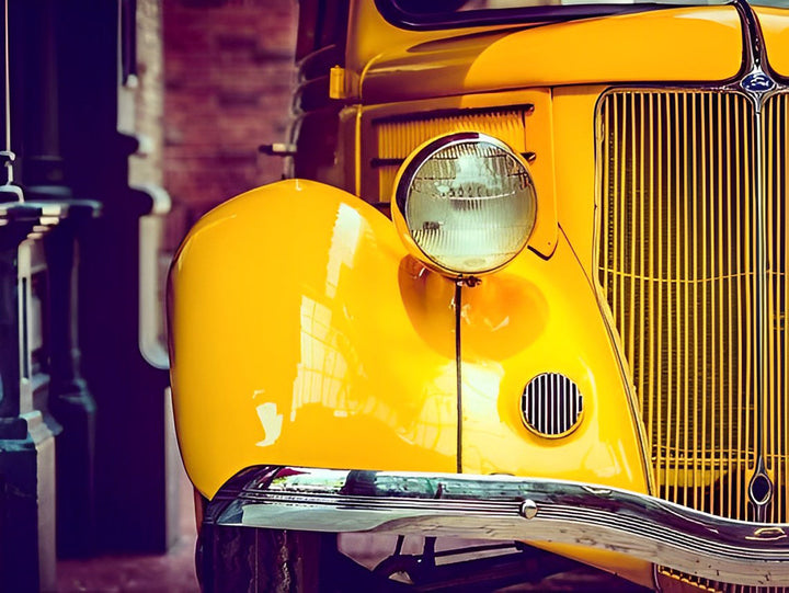 Ouderwetse Gele Auto met Rond Koplicht Diamond Painting