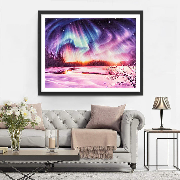 Paars-Groen Noorderlicht Diamond Painting