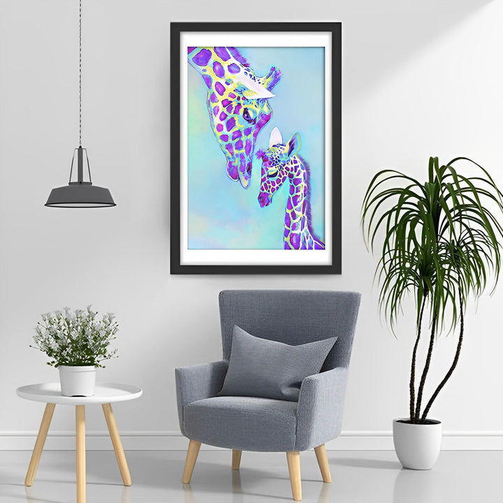 Paarse en Gele Giraffe Moeder en Kind Diamond Painting
