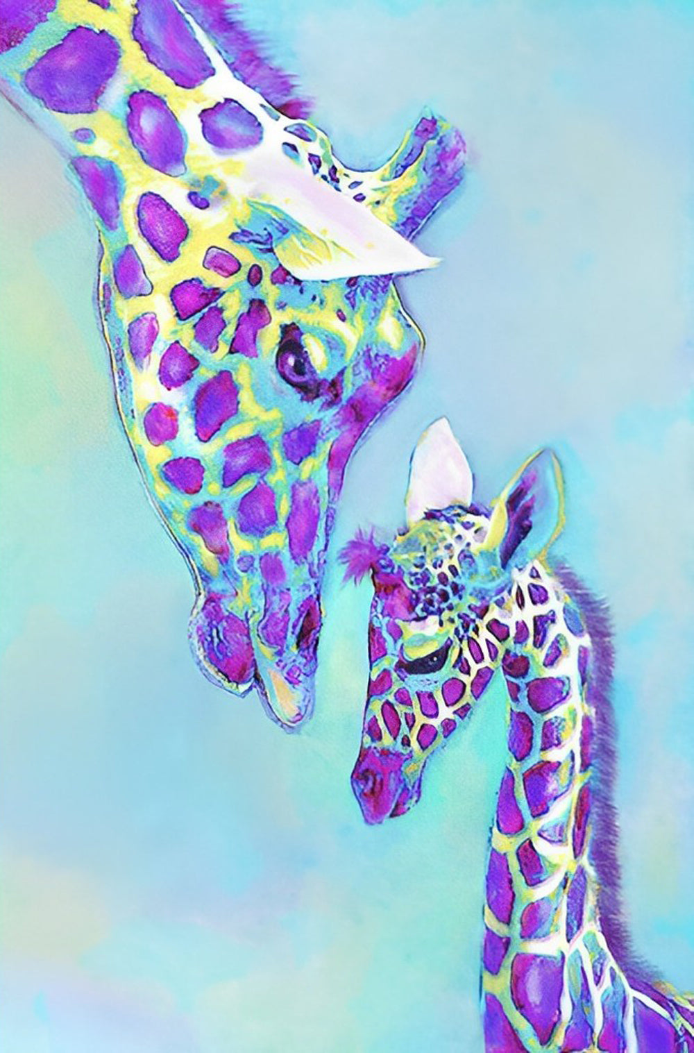 Paarse en Gele Giraffe Moeder en Kind Diamond Painting