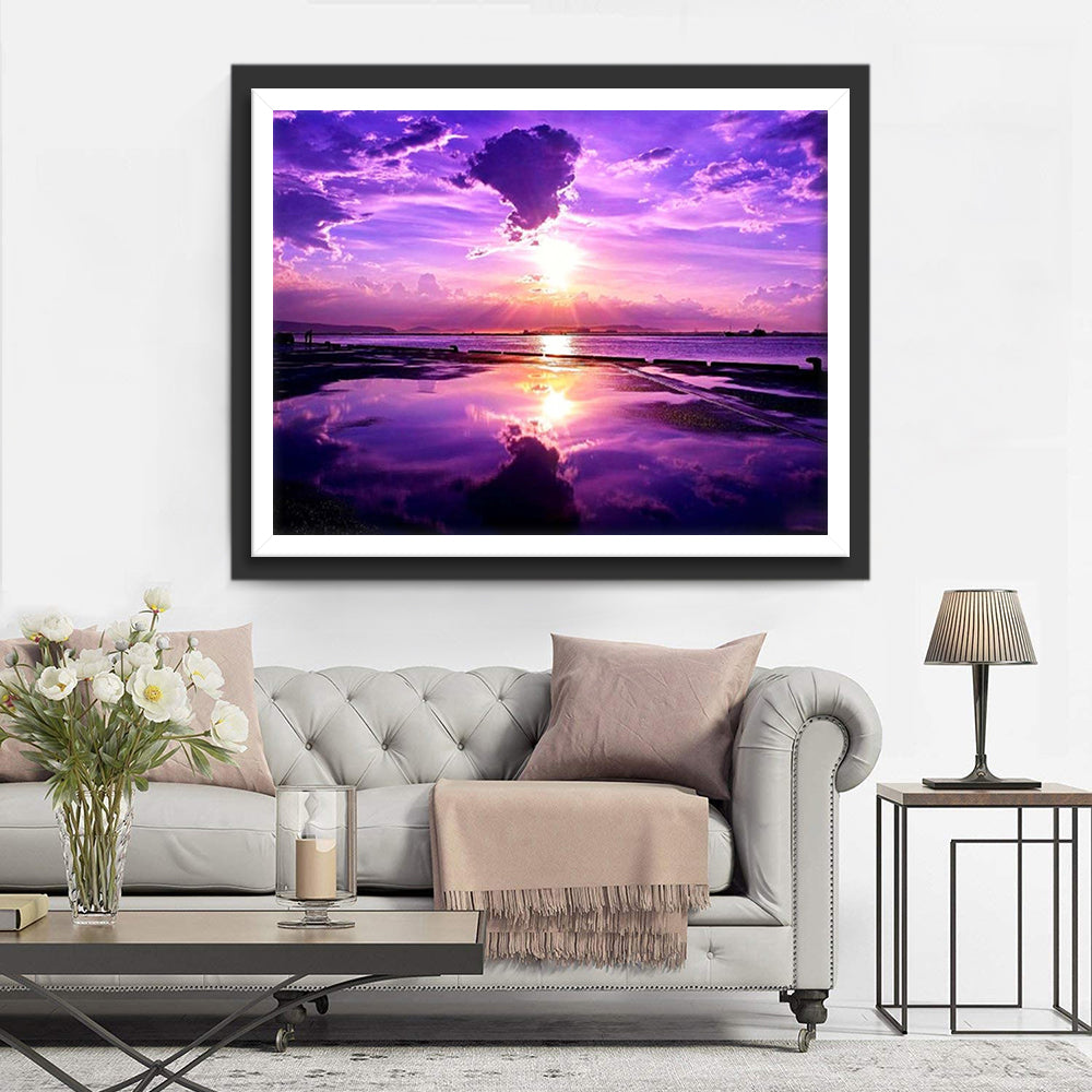 Paarse Zonsondergangweelde Diamond Painting