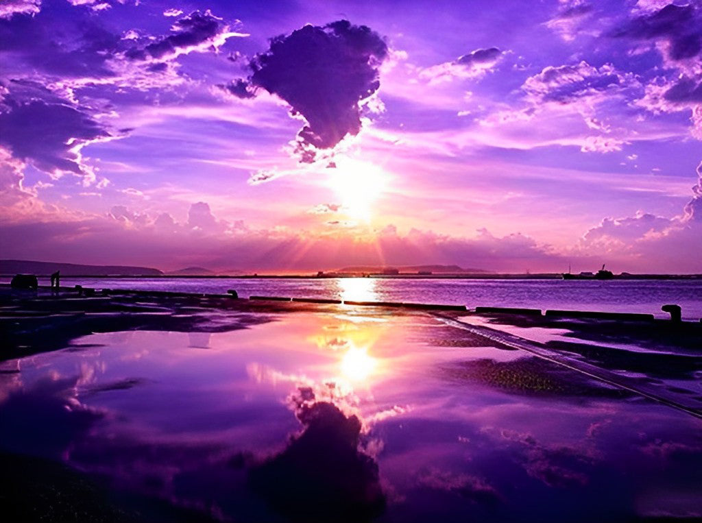 Paarse Zonsondergangweelde Diamond Painting