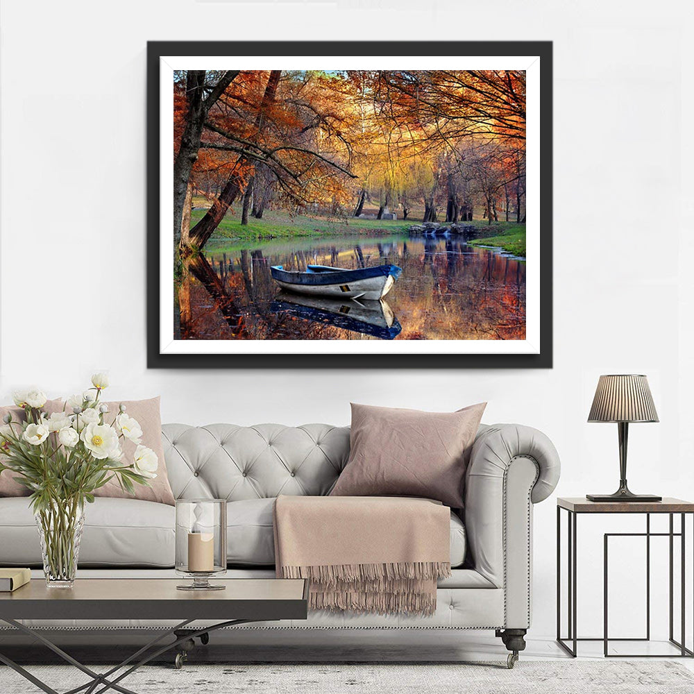 Picturale Herfstlandschap met stil Vlak Water Diamond Painting