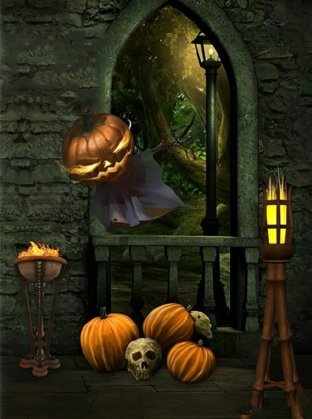 Pompoenen, Schedel en het Griezelige Woud Diamond Painting