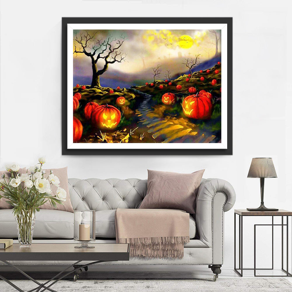 Pompoenveld bij Zonsondergang Diamond Painting