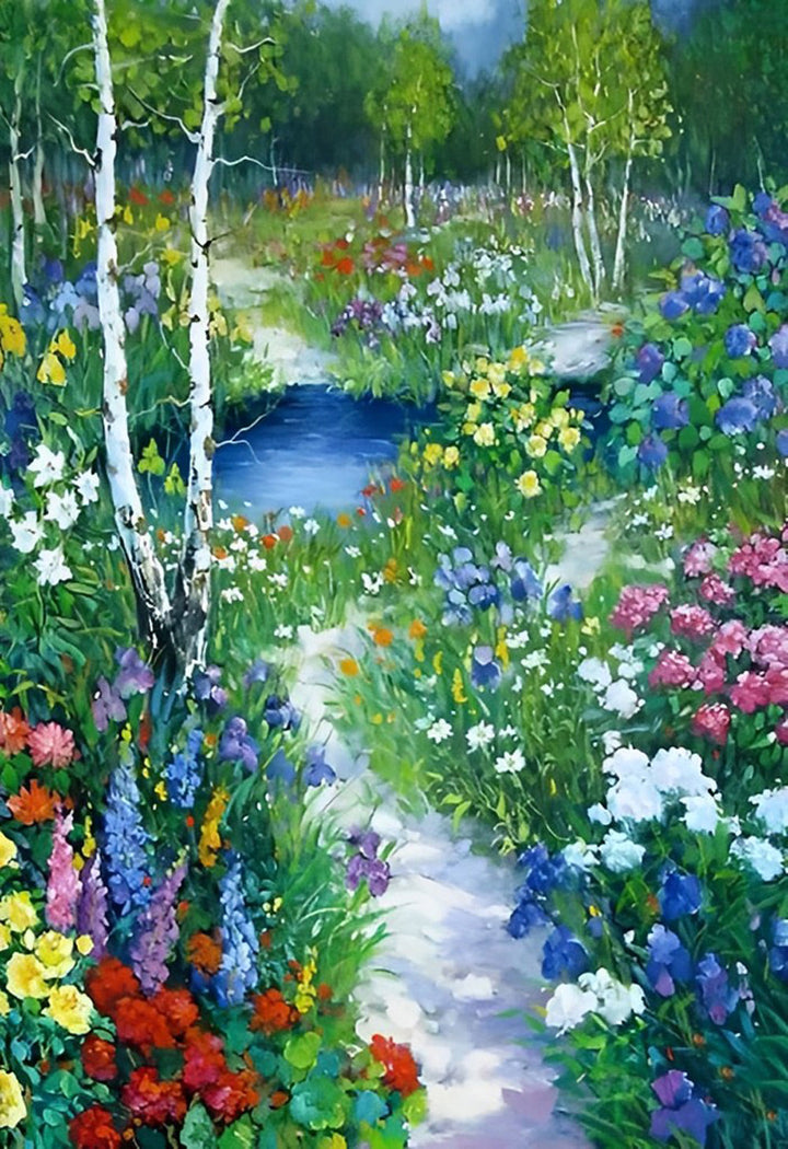 Prachtig Bloementuinpad in de Natuur Diamond Painting