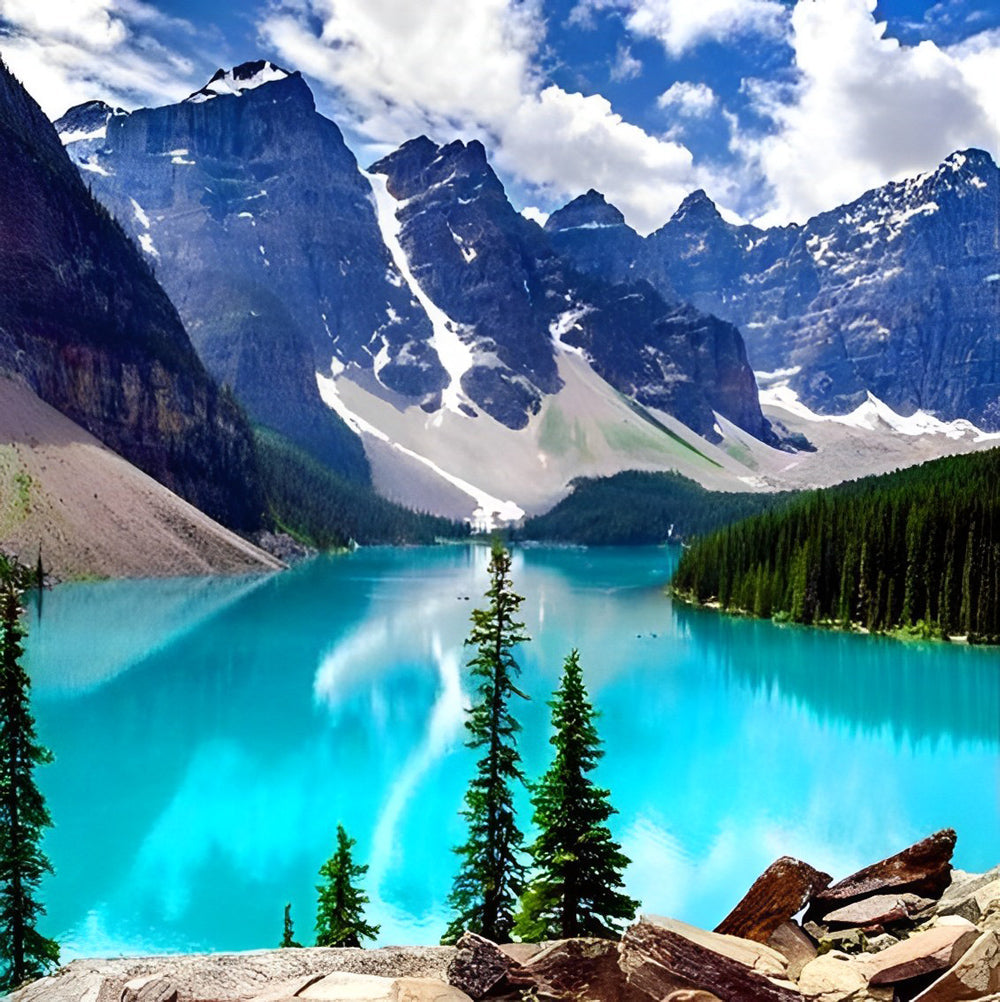 Prachtig Uitzicht op Berg en Helder Water Diamond Painting