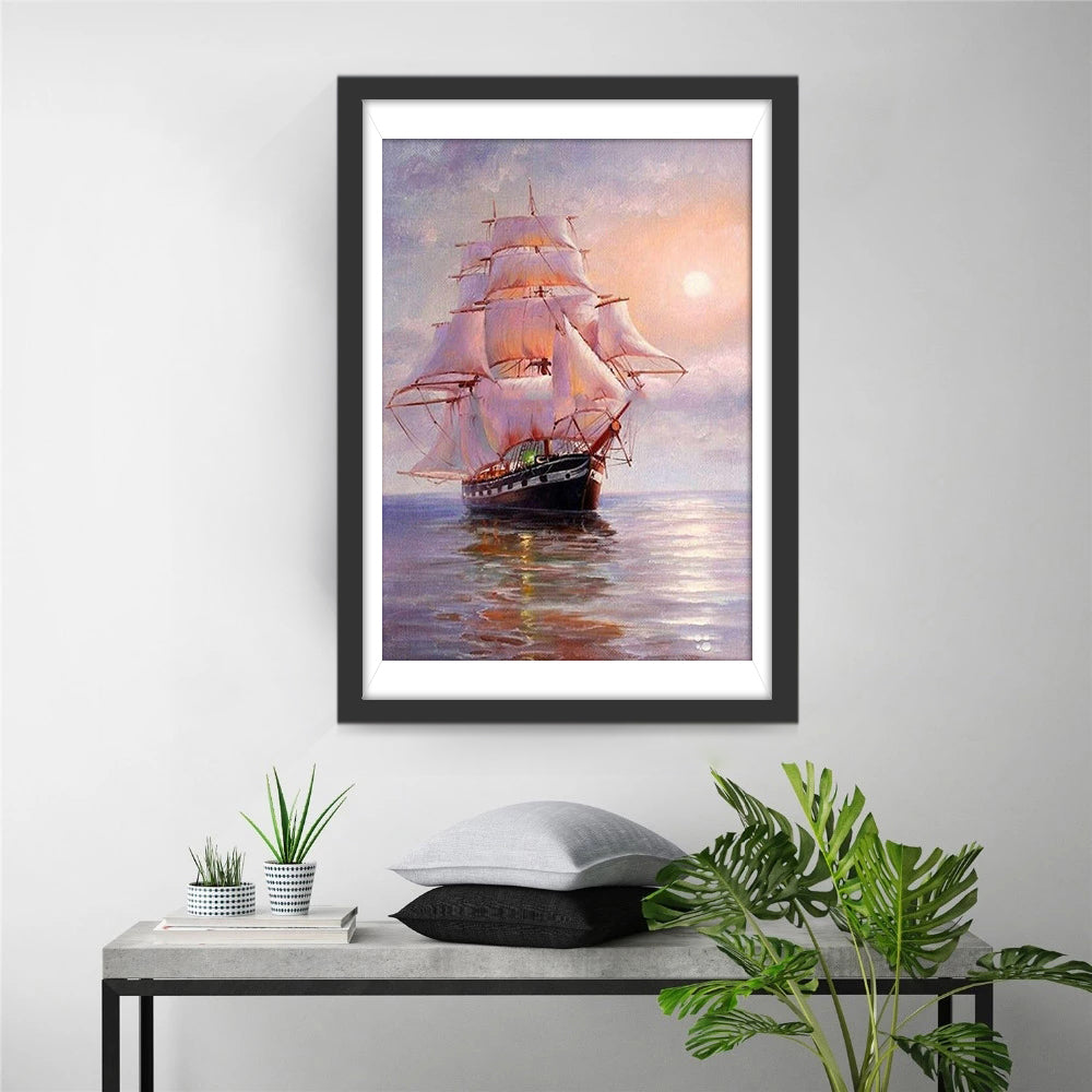Prachtig Zeilschip op de Glimmende Zee Diamond Painting