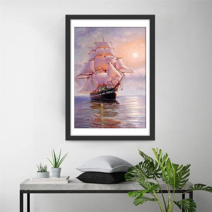 Prachtig Zeilschip op de Glimmende Zee Diamond Painting