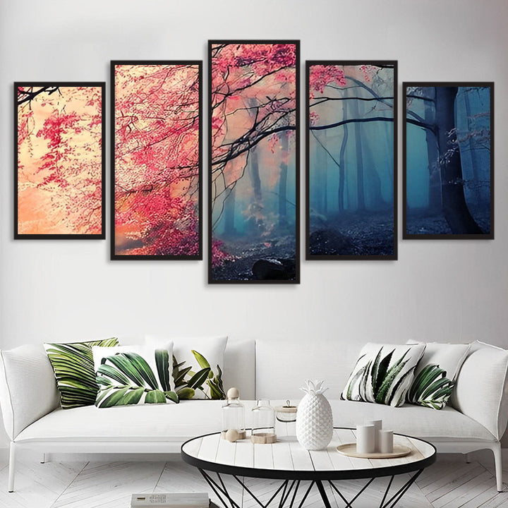 Prachtige Rode Bomen in het Mistige Woud 5 Platen Diamond Painting