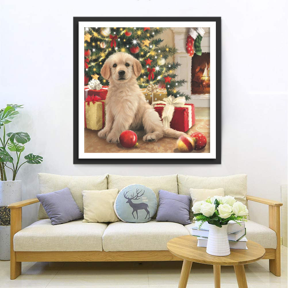 Puppy met Geschenken Diamond Painting