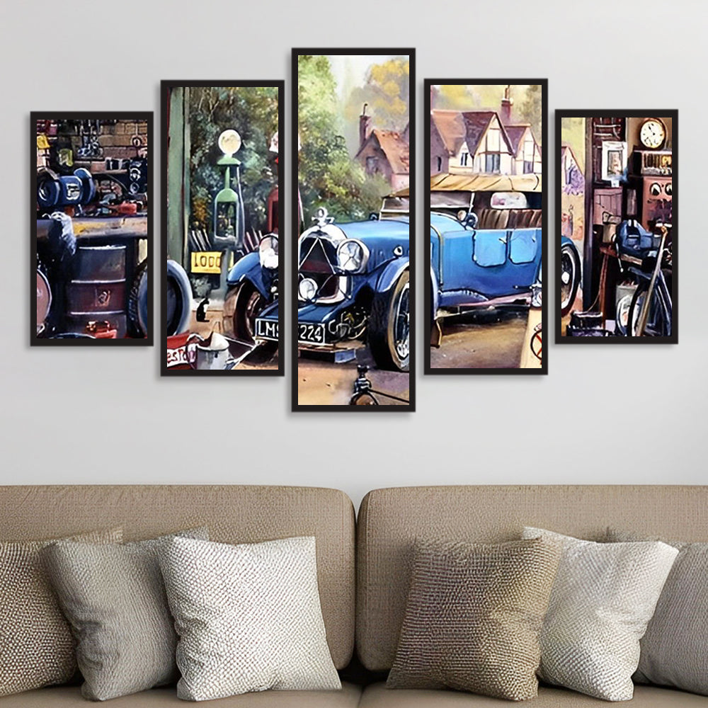 Retro Klassiek Autoscène 5 Platen Diamond Painting