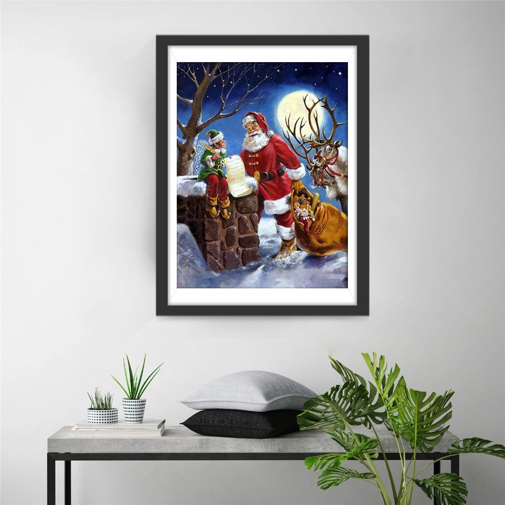 Rode Figuur met Elf en Rendier bij Maanlicht Diamond Painting
