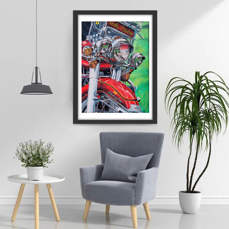 Rode Harley Motor met Gedetailleerde Kop Diamond Painting