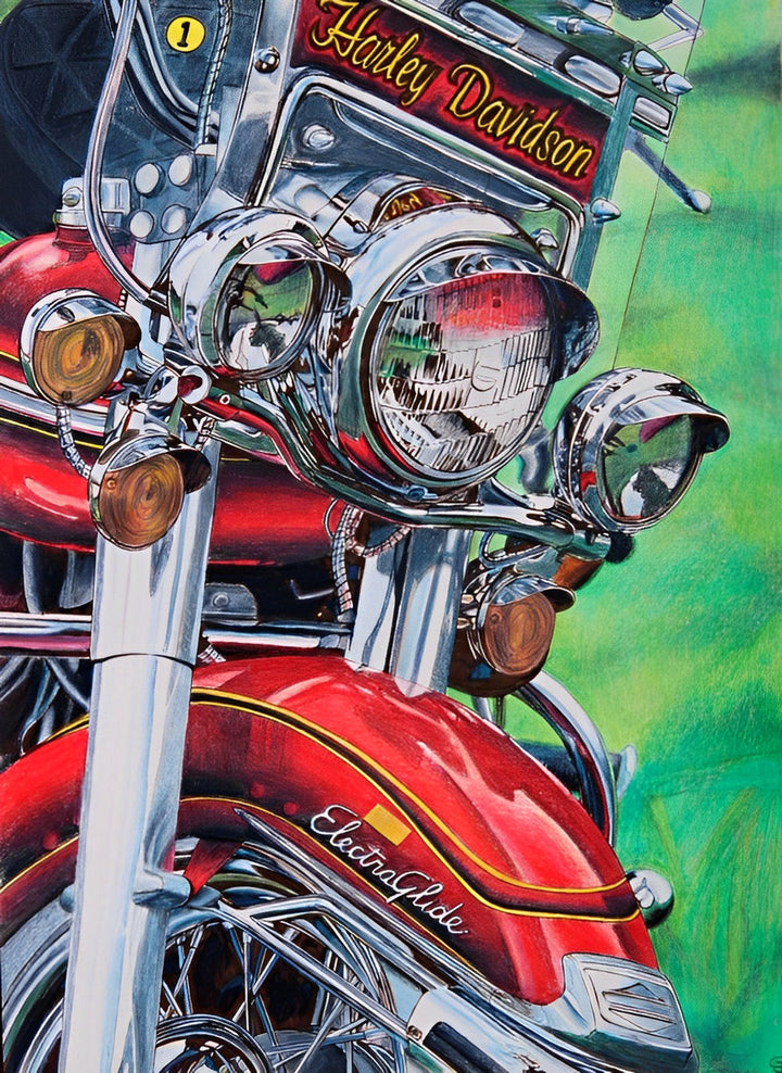 Rode Harley Motor met Gedetailleerde Kop Diamond Painting