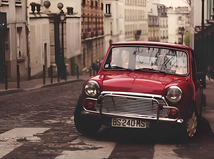 Rode Vintage Wagen in Stadswijk Diamond Painting