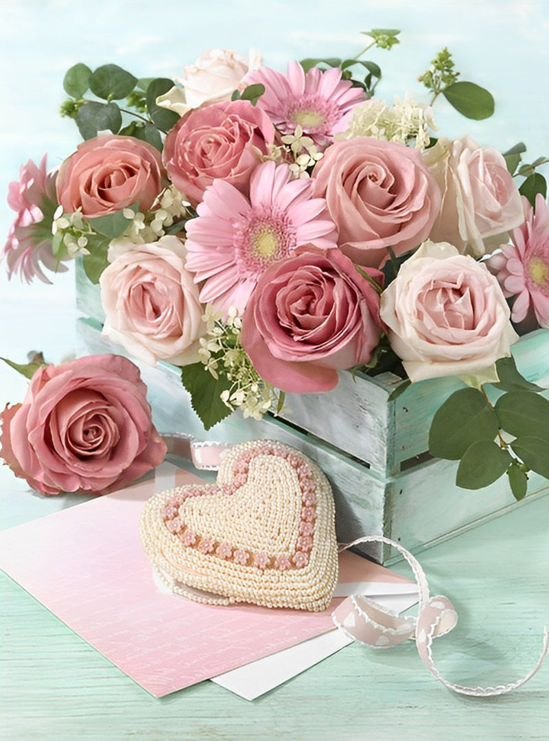 Romantisch Bloemenboeket met Hartje Diamond Painting
