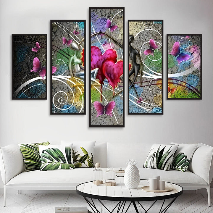 Romantisch Verliefd Hart- en Vlindercompositie 5 Platen Diamond Painting