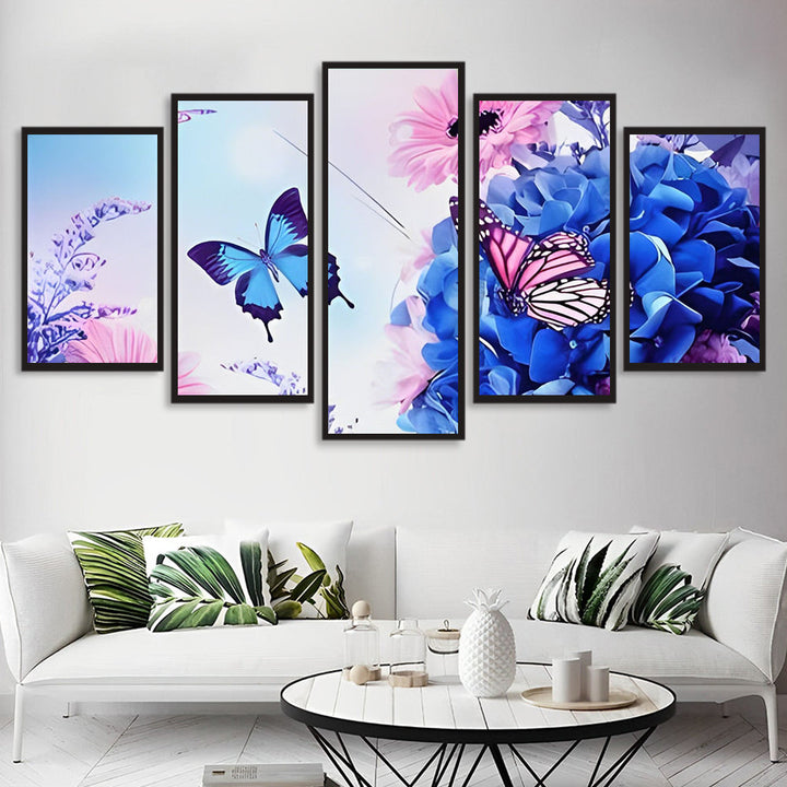 Romantisch Vlinder- en Bloementafereel 5 Platen Diamond Painting