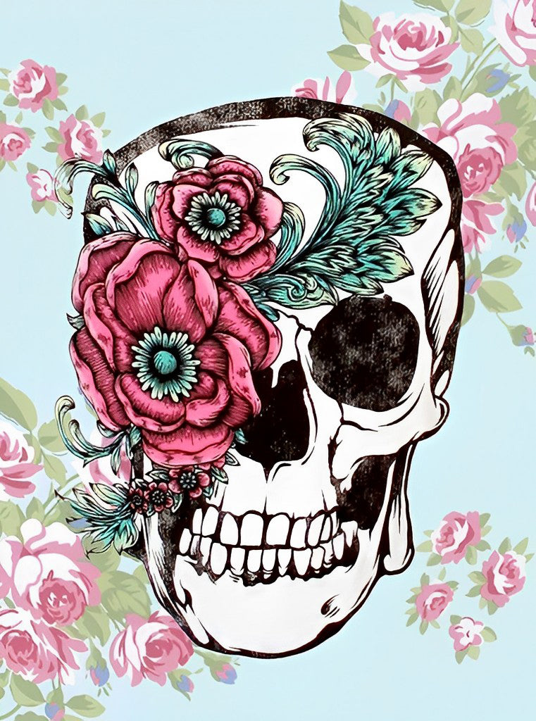 Romantische Schedel met Rozen Diamond Painting