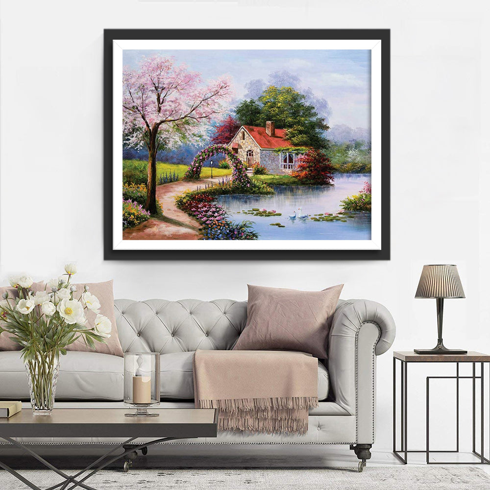 Rooddakhuis aan de Rivier Diamond Painting