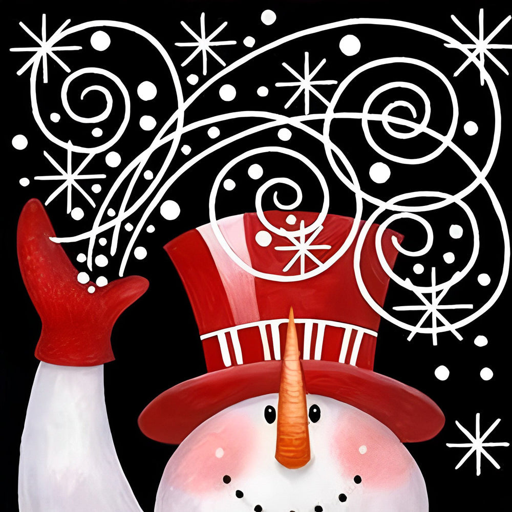 Roodgeklede Sneeuwman in een Sneeuwvlokkenwirwar Diamond Painting