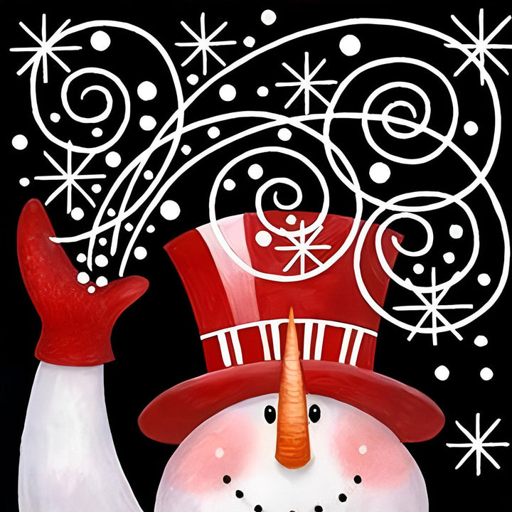 Roodgeklede Sneeuwman in een Sneeuwvlokkenwirwar Diamond Painting