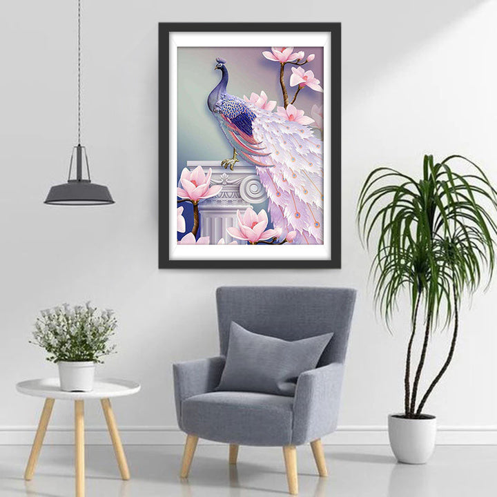 Roze Bloemen en Pauwen Diamond Painting