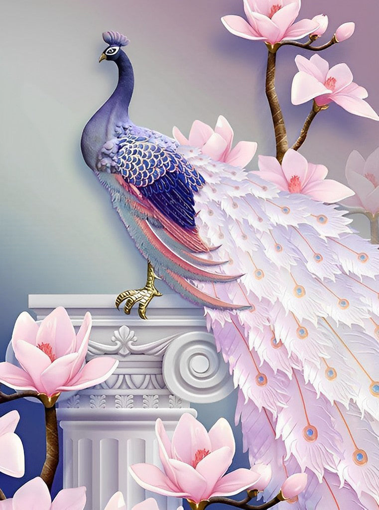 Roze Bloemen en Pauwen Diamond Painting