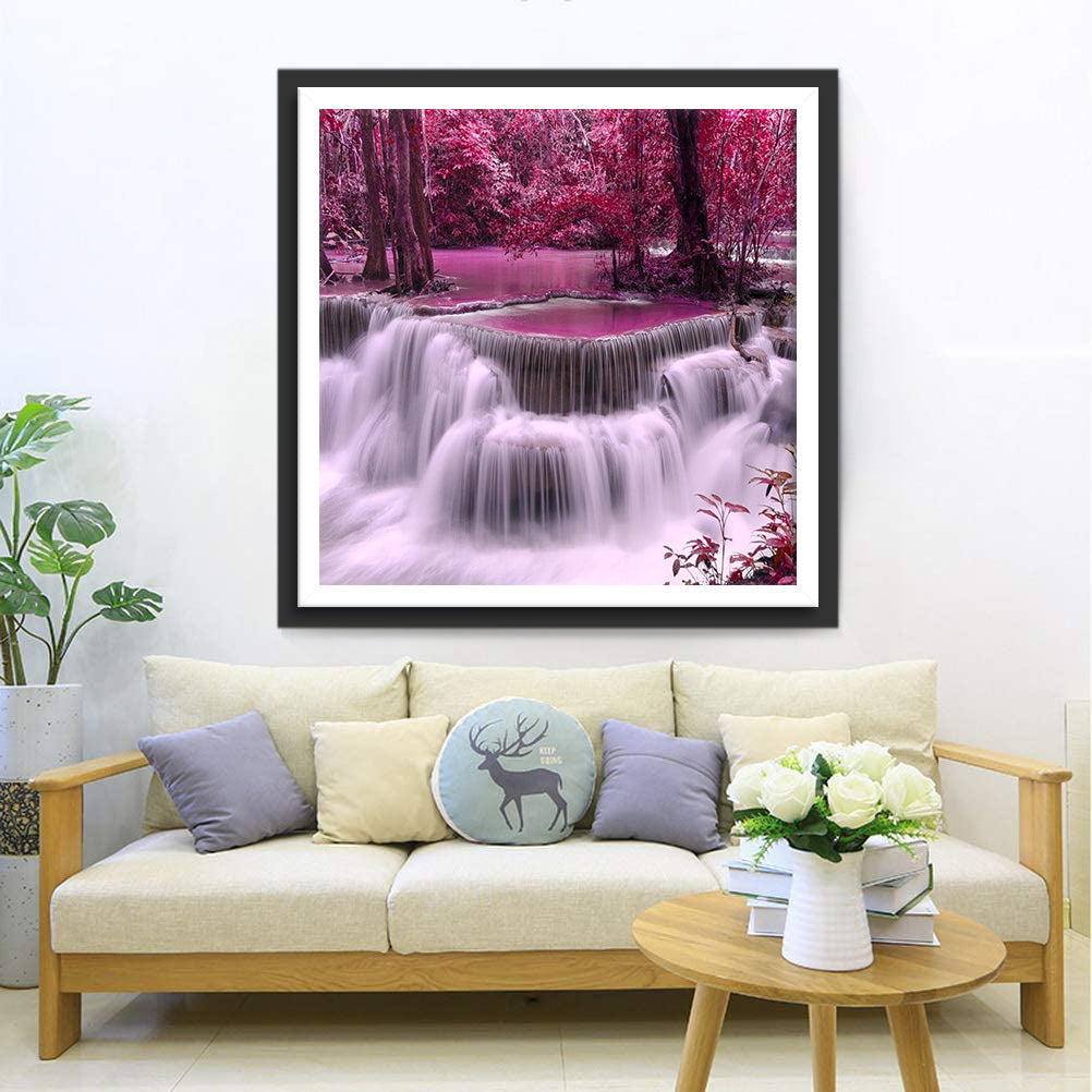 Roze Waterval als Toverachtig Beeld Diamond Painting