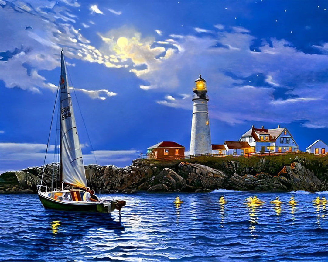 Rustgevende Kustnacht Diamond Painting