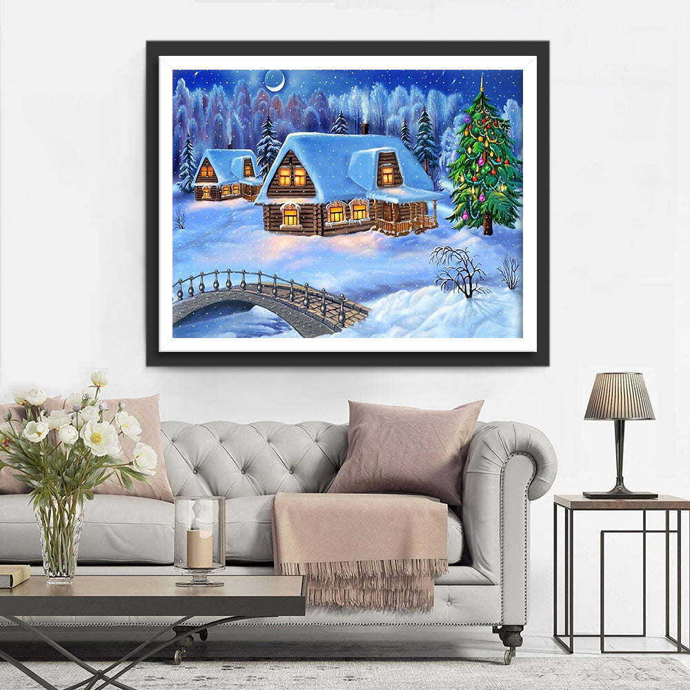 Rustige Winteridylle van een Gehucht Diamond Painting