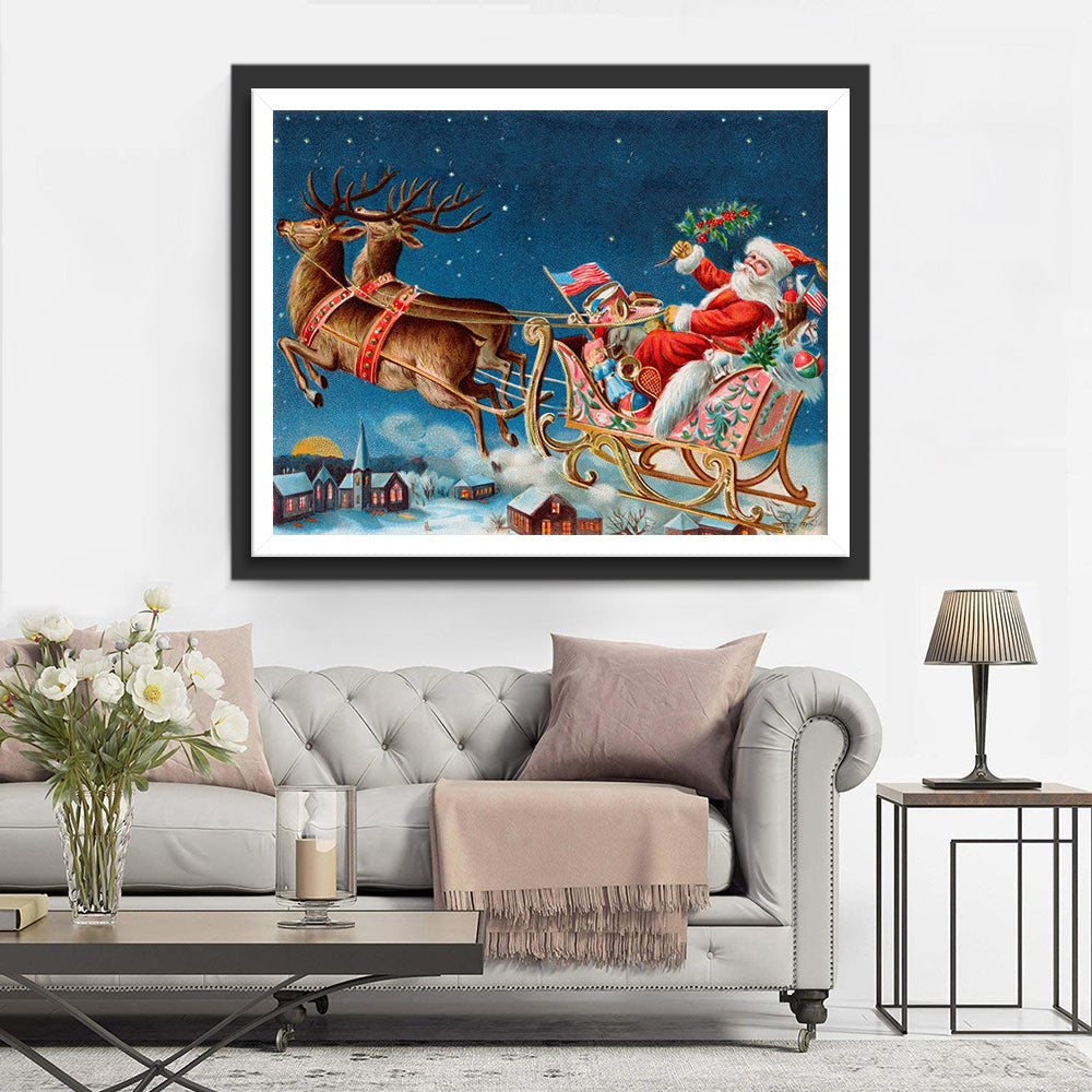 Santa's Magische Arrensnee door Sterrenverlichte Winterlucht Diamond Painting