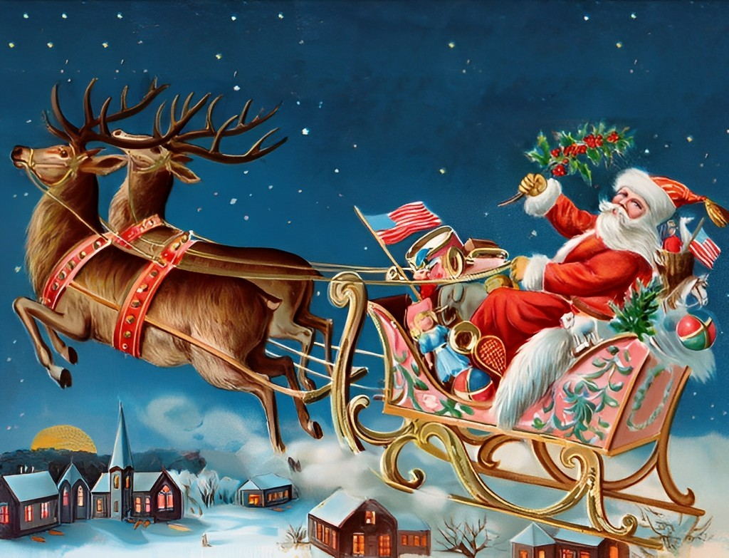 Santa's Magische Arrensnee door Sterrenverlichte Winterlucht Diamond Painting